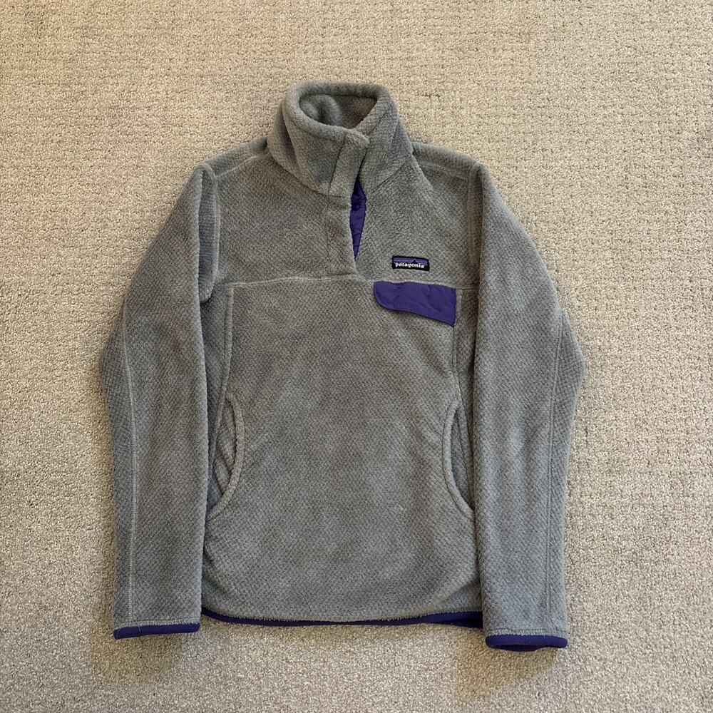 Patagonia Women's Re-Tool Snap-T Fleece Polartec Size Small Gray/Purple Sweater